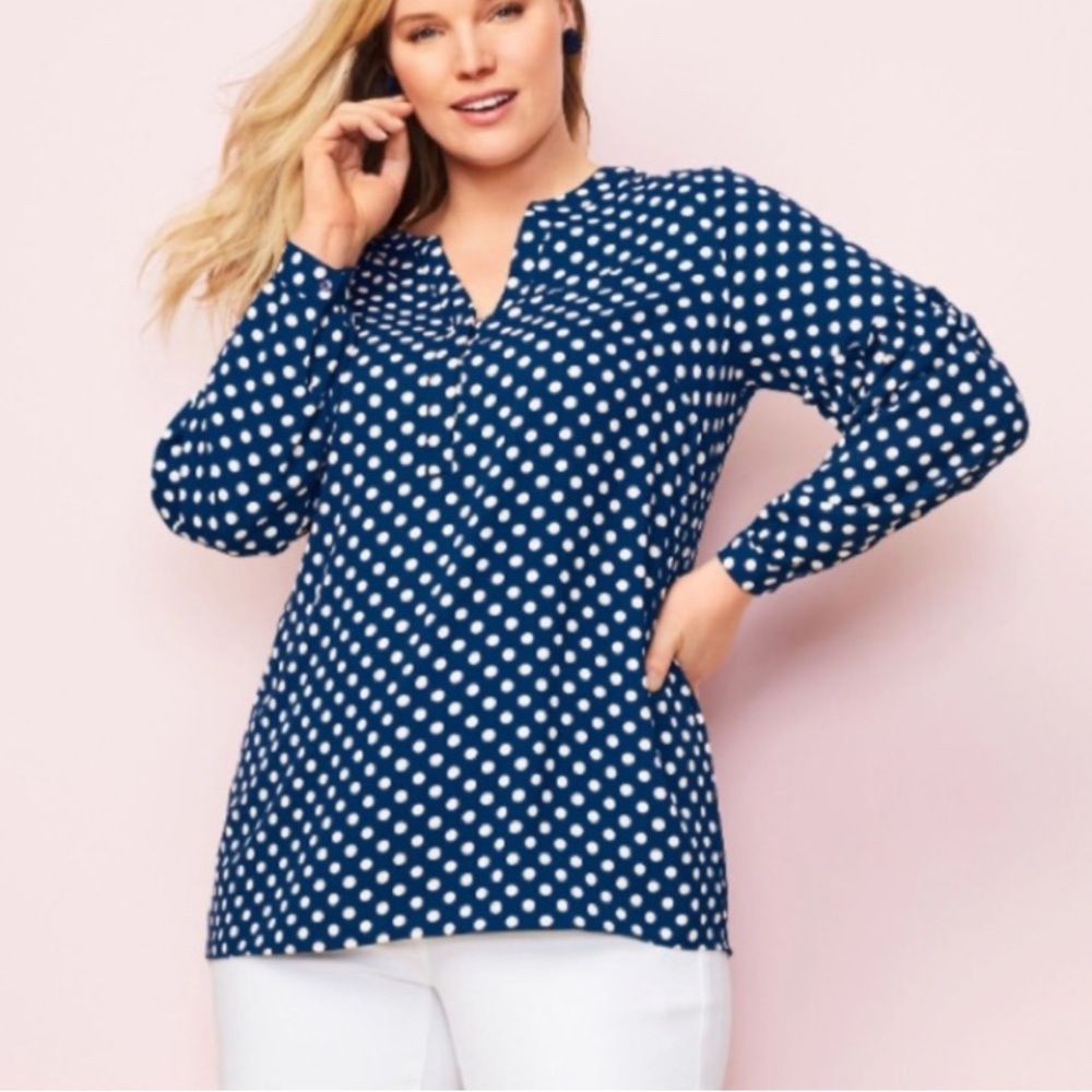 Talbots Woman X Navy Blue and White Polka Dot Long-Sleeve Top, Plus Size XL